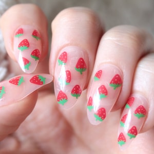 THE Strawberry Press On Nails | Clear Press On Nails | Stiletto
