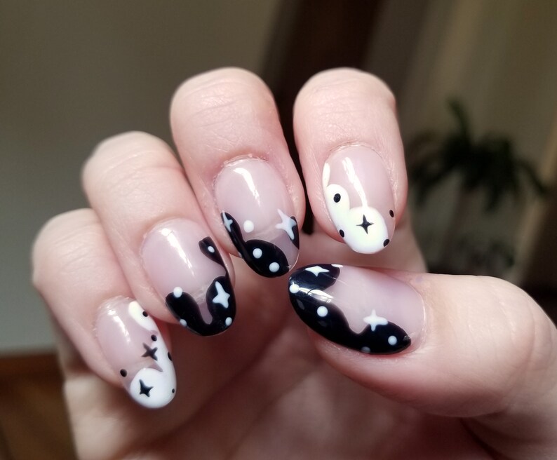 Bewitched Negative Space Wavy French Tip Press On Nails | Etsy