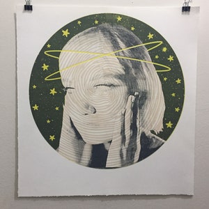 Vision - original handprinted woodcut block print, fantasy, space girl, artwork, large print, limited edition, wall art