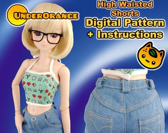 Hoog getailleerde Jean Shorts digitaal patroon en instructies voor Smartdoll