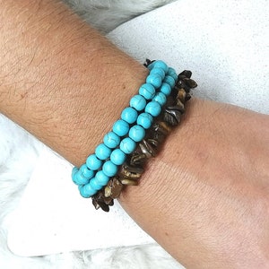 Meditation Türkis und Tigerauge Armbänder | Boho Tulum Stil Schmuck | Limitierte Auflage | Halbedelsteine | Chakra Kräfte