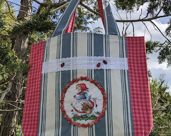 Bolso, tote bag, niña, mariquita, pañuelo, upcycling