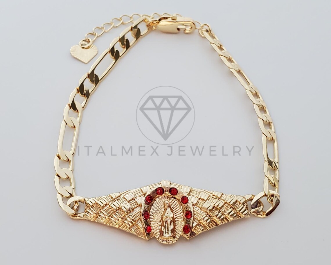 18K Gold Plated Virgin Mary with Red CZ Bracelet Esclava de Etsy