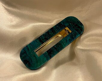 Clips 2 Girls Bottle Green And Gold Handmade Ribbon School Hair Bows Clasps