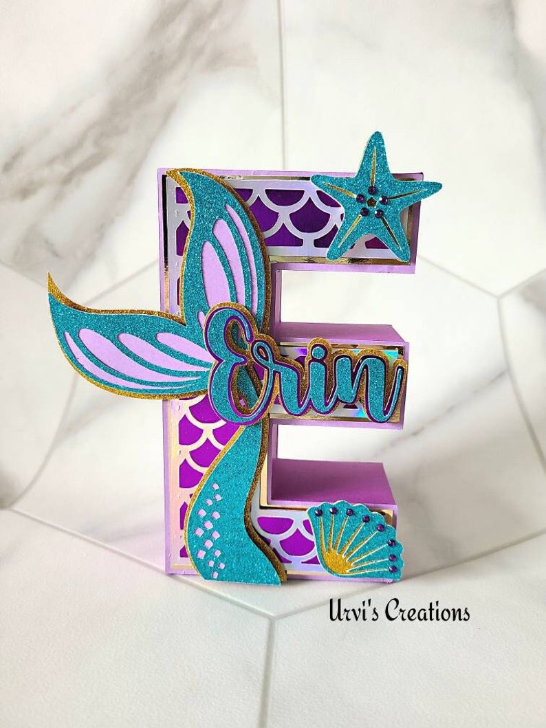 Mermaid theme 3d letter or name Dark color option 1