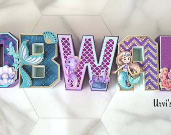 Mermaid  3d letters Name andNumbers