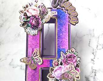 Purple roses and Butterfly theme 3d letter/ Quinceanera centerpiece