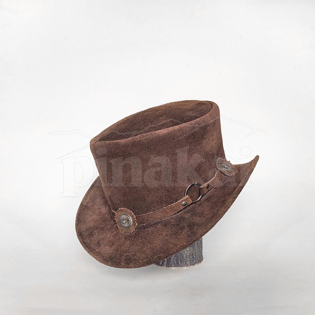 Suede Steam Punk Topper Hat by Head \'N Home Hats Havisham Black Leather Steampunk Top Hat - Head main image 2