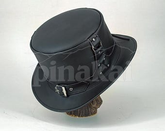 Black Leather Steampunk Top Hat – Handmade Gothic Corset Cosplay Hat
