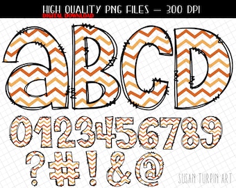 Fall Chevron Alphabet PNG letters and numbers, Doodle Handwritten Font, Doodle Alphabet letters, PNG alphabet, PNG numbers