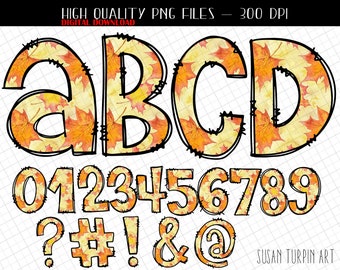 Fall Doodle Alphabet PNG letters and numbers, Handwritten Font, Doodle Alphabet letters, PNG alphabet, PNG numbers, Clip Art Alphabet