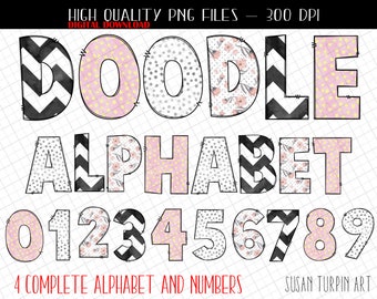 Doodle Alphabet PNG letters and numbers, Handwritten Font, Doodle Alphabet letters, PNG alphabet, PNG numbers, Clip Art Alphabet