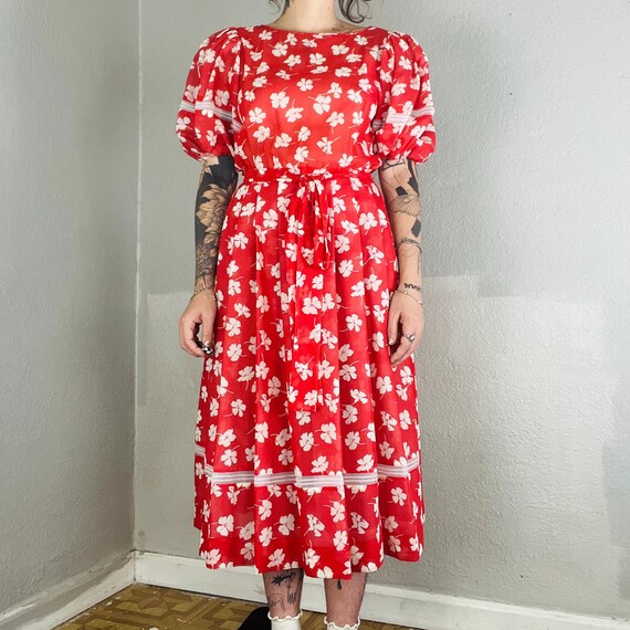 70s red and white floral dress by Nipon Boutique - image 5