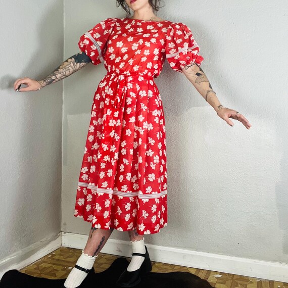 70s red and white floral dress by Nipon Boutique - image 4