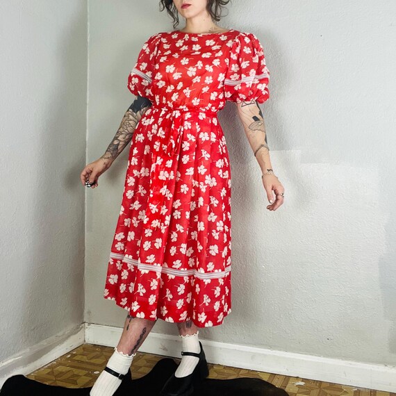 70s red and white floral dress by Nipon Boutique - image 8