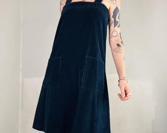 70s blue corduroy jumper dress