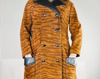 70s suede leather tiger striped coat