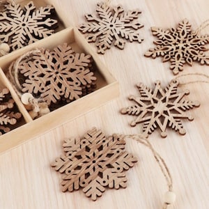 Wooden Snowflake Ornaments | Boho Natural | Scandinavian Ornaments | Farmhouse | Minimalist | Christmas Ornaments | Boho Ornaments