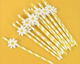 Daisy Paper Straws | Groovy Party Decorations (20ct)