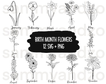 Birth month flower svg| hand drawn botanical clipart| floral clipart| zodiac flower svg| commercial use svg| wildflower svg| flower bouquet