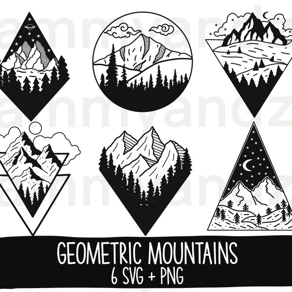 Geometric mountain svg bundle| mountain svg| camping svg| nature svg| adventure svg| landscape svg| cricut| silhouette| great outdoors svg