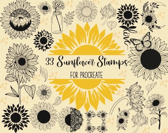 33 sunflower stamps for procreate| sunflower stamps| sunflower clipart| sunflower wreath| Procreate sunflower brushes| instant download