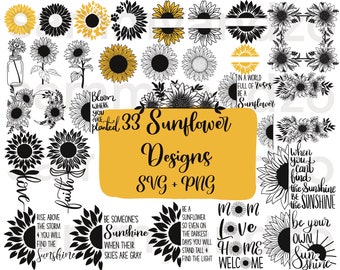 33 sunflower svg png files| sunflower monogram svg| cricut cutting files| sunflower wreath svg| sunflower clipart| instant download| cricut