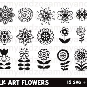 Fiori di arte popolare svg / arte popolare svg / fiori svg / file svg cricut / pacchetto svg per cricut / uso commerciale svg / set di clipart di fiori di arte popolare