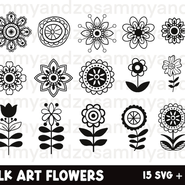 Folk art flowers svg| folk art svg| flowers svg| cricut svg files| svg bundle for cricut| commercial use svg| folk art flowers clipart set