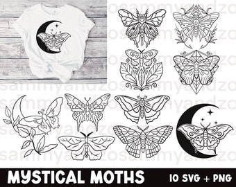 Polillas místicas svg, archivos svg para cricut, archivos de corte svg, polilla svg, svg mística, imágenes prediseñadas de polilla, imágenes prediseñadas místicas, cricut svg, paquete svg