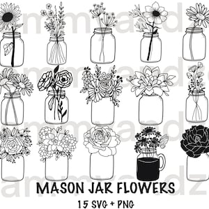 Mason jar flowers svg bundle| mason jar svg| flower svg| botanical svg| mason jar clipart| commercial use svg| cricut svg bundle| Cricut