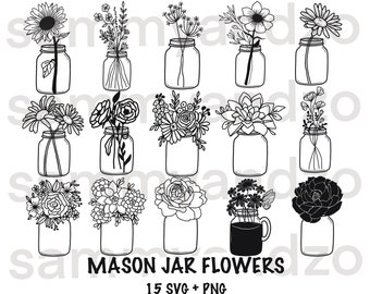 Mason jar flowers svg bundle| mason jar svg| flower svg| botanical svg| mason jar clipart| commercial use svg| cricut svg bundle| Cricut