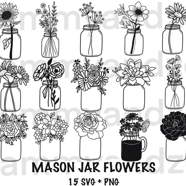 Mason jar flowers svg bundle| mason jar svg| flower svg| botanical svg| mason jar clipart| commercial use svg| cricut svg bundle| Cricut