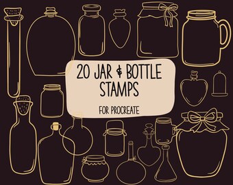 20 jar & bottle stamps for procreate| procreate stamps| procreate brushes| mason jar clipart| potion bottle art| instant download| procreate