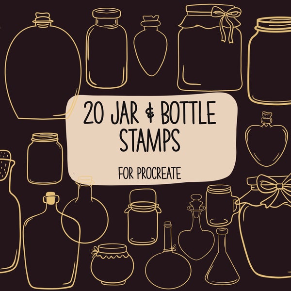 20 jar & bottle stamps for procreate| procreate stamps| procreate brushes| mason jar clipart| potion bottle art| instant download| procreate