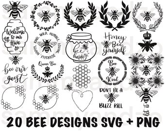 20 bee design svg bundle| bee svg| bee kind svg| honey bee svg| queen bee svg| bumble bee svg| sunflower and bee svg| cricut svg files