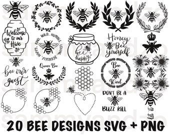 20 Bienen design svg Bündel| Bienen svg| Bienenart svg| Honigbiene svg| Bienenkönigin svg| Hummel svg| Sonnenblume und Bienen svg| Cricut SVG Dateien