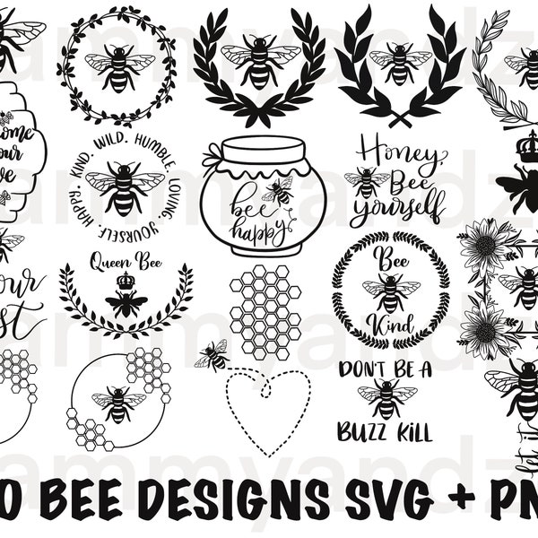 20 bee design svg bundle| bee svg| bee kind svg| honey bee svg| queen bee svg| bumble bee svg| sunflower and bee svg| cricut svg files