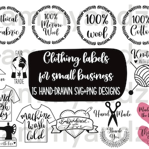 15 svg png Etiketten für Bekleidung & Stickerei kleinunternehmer| Stricketiketten| Sticketiketten| Bekleidungsetiketten| Cricut| svg Schneidedateien