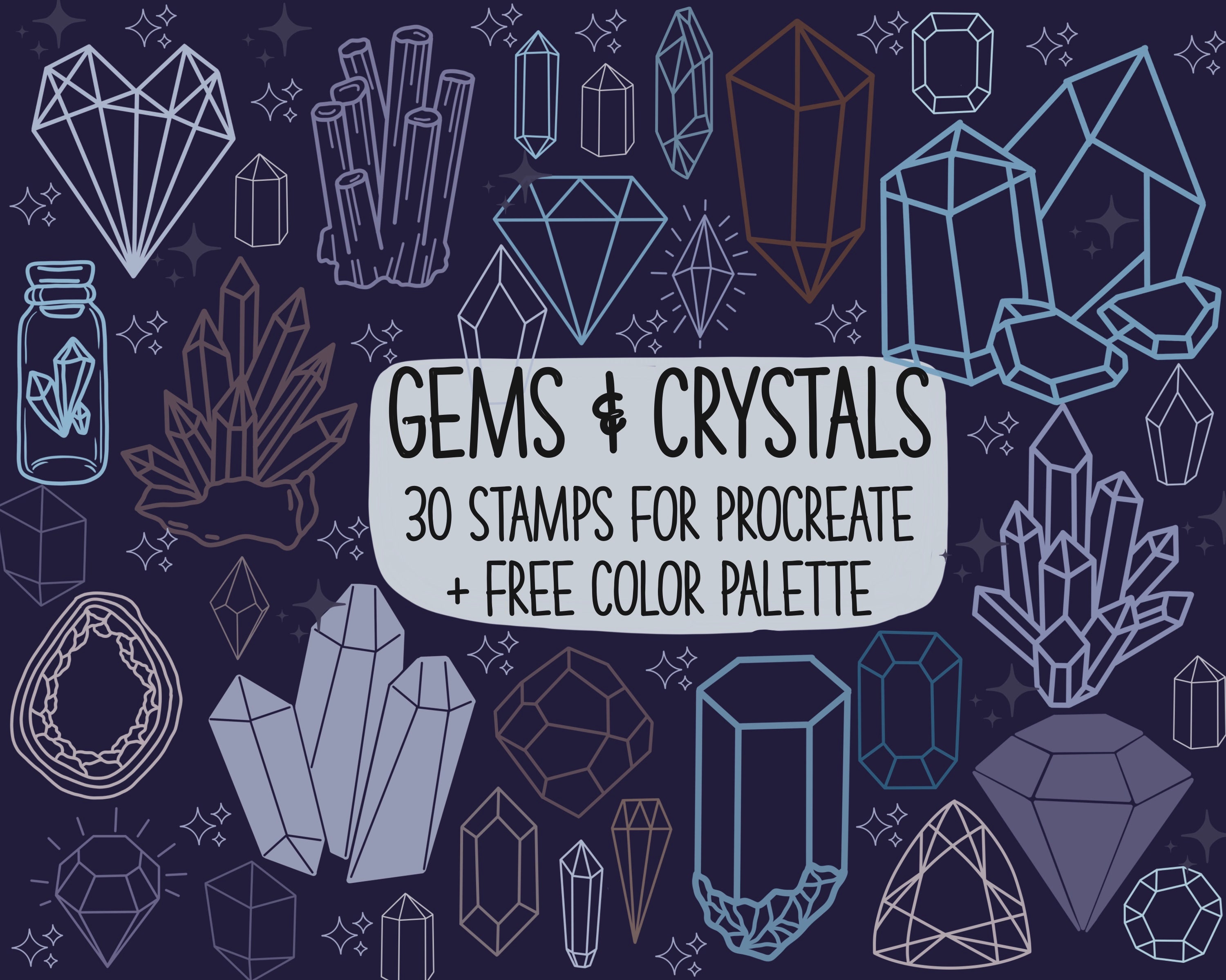 Gems & Crystals Procreate Stamps Brush Set with Bonus Color Palette