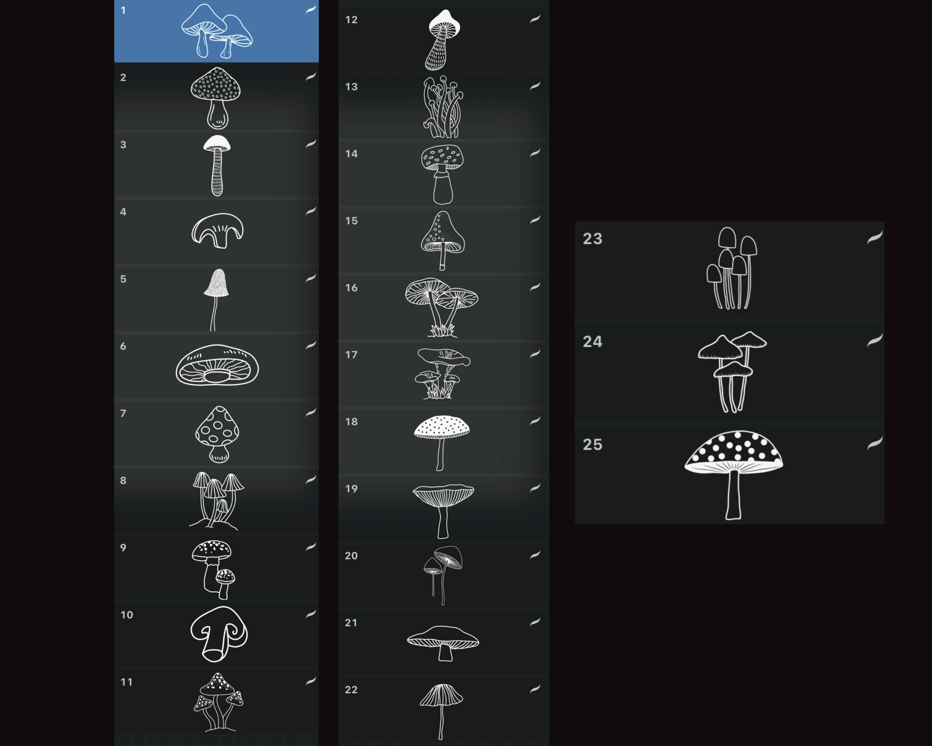 25 Mushroom Stamps for Procreate Procreate Stamps Procreate | Etsy