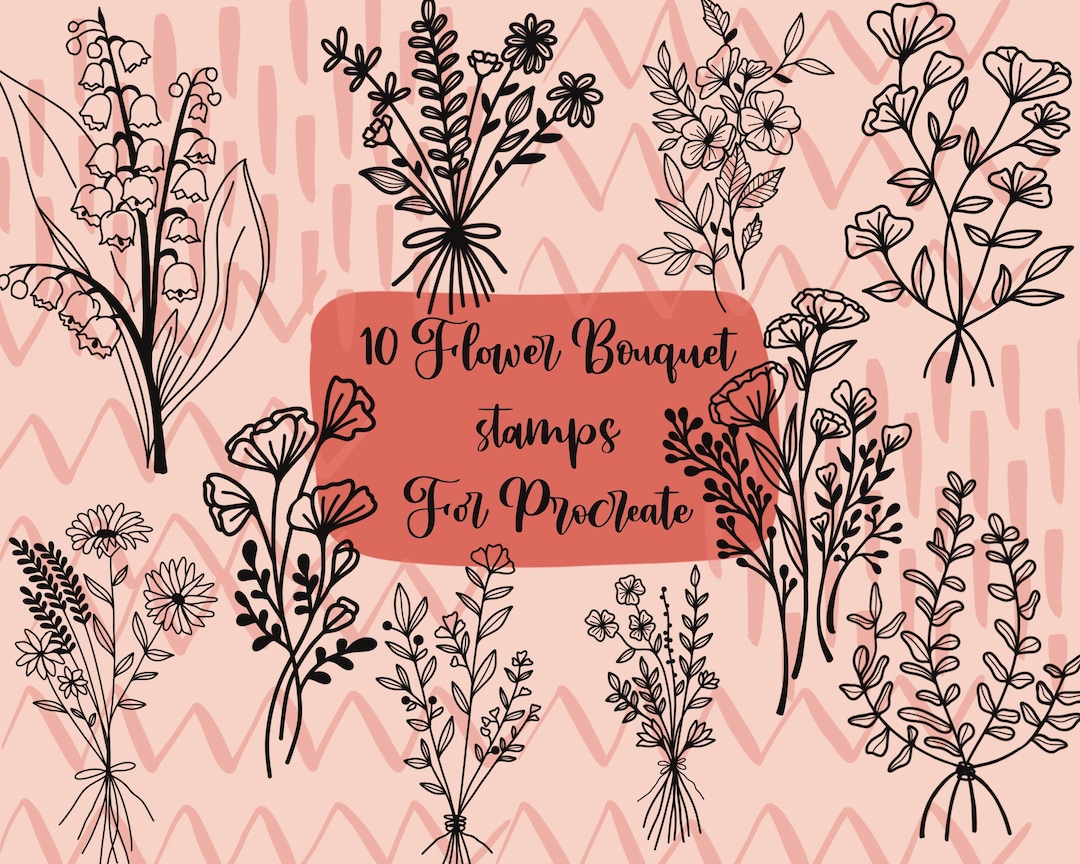 10 Hand Drawn Flower Bouquet Stamps| Procreate Flower Stamps| Procreate ...