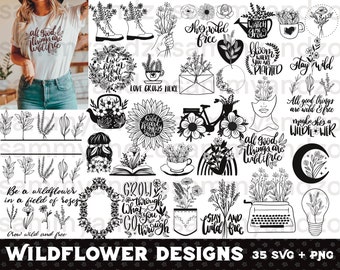 Wildflower svg bundle/ wildflower clipart/ wildflower svg files cricut/ commercial use svg/ stay wild svg/ wild and free svg/ svg bundle
