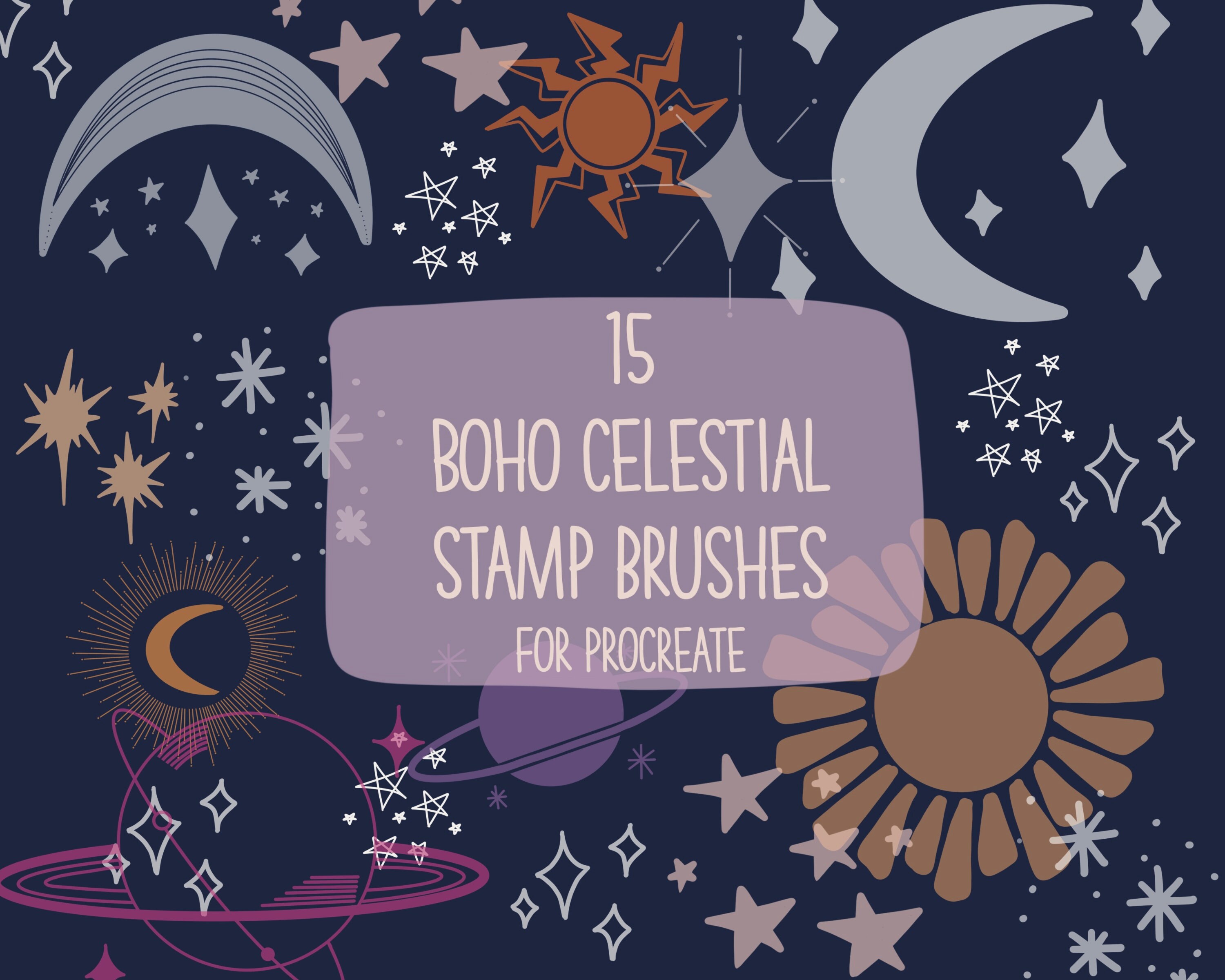 15 Boho Celestial Stamp Brushes for Procreate| Procreate Stamp Brushes ...