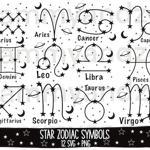 Simboli zodiacali stellari SVG/ zodiac svg/ oroscopo svg/ costellazioni zodiacali svg/ simbolo zodiaco svg/ file di taglio cricut/ svg bundle/ cricut