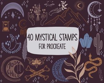 40 mystical boho stamps for procreate| magical stamps| magical clipart| witchy art| procreate stamps| procreate brushes| instant download