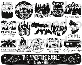 15 Adventure svg png Designs| handgeschriftete svg| Camping svg| Camping Design svg| Bergsvg| Lagerfeuer svg| happycamper svg| Cricut
