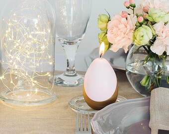 Oeuf de bougie de Pâques rose, décoration de table de Pâques couleurs métallisées et pastel, cadeau de Pâques