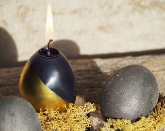 Bougie oeuf de Pâques, décoration de table de Pâques noir et or, cadeau de Pâques doré moderne