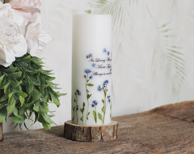 Memory Candle With Real Pressed Forget-Me-Not Flowers, Memorial Candle For Loss Of Loved One, Personalized Wedding Memorial Candle